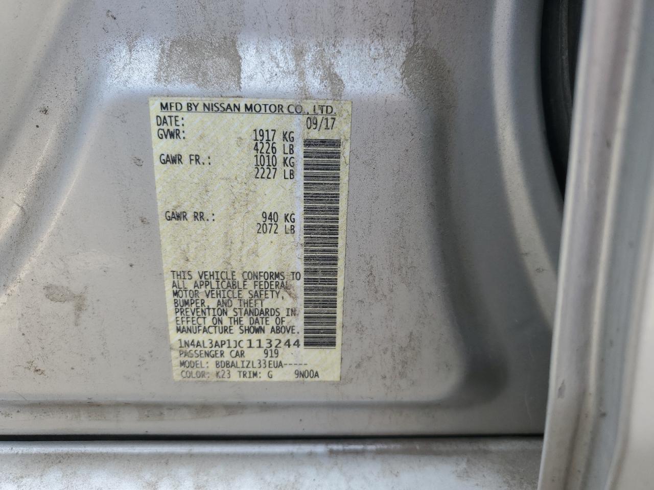 NISSAN ALTIMA 2018 VIN 1N4AL3AP1JC113244 фото 12