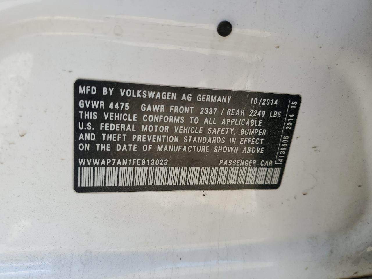 2015 Volkswagen Cc Sport VIN: WVWAP7AN1FE813023 Lot: 62870855