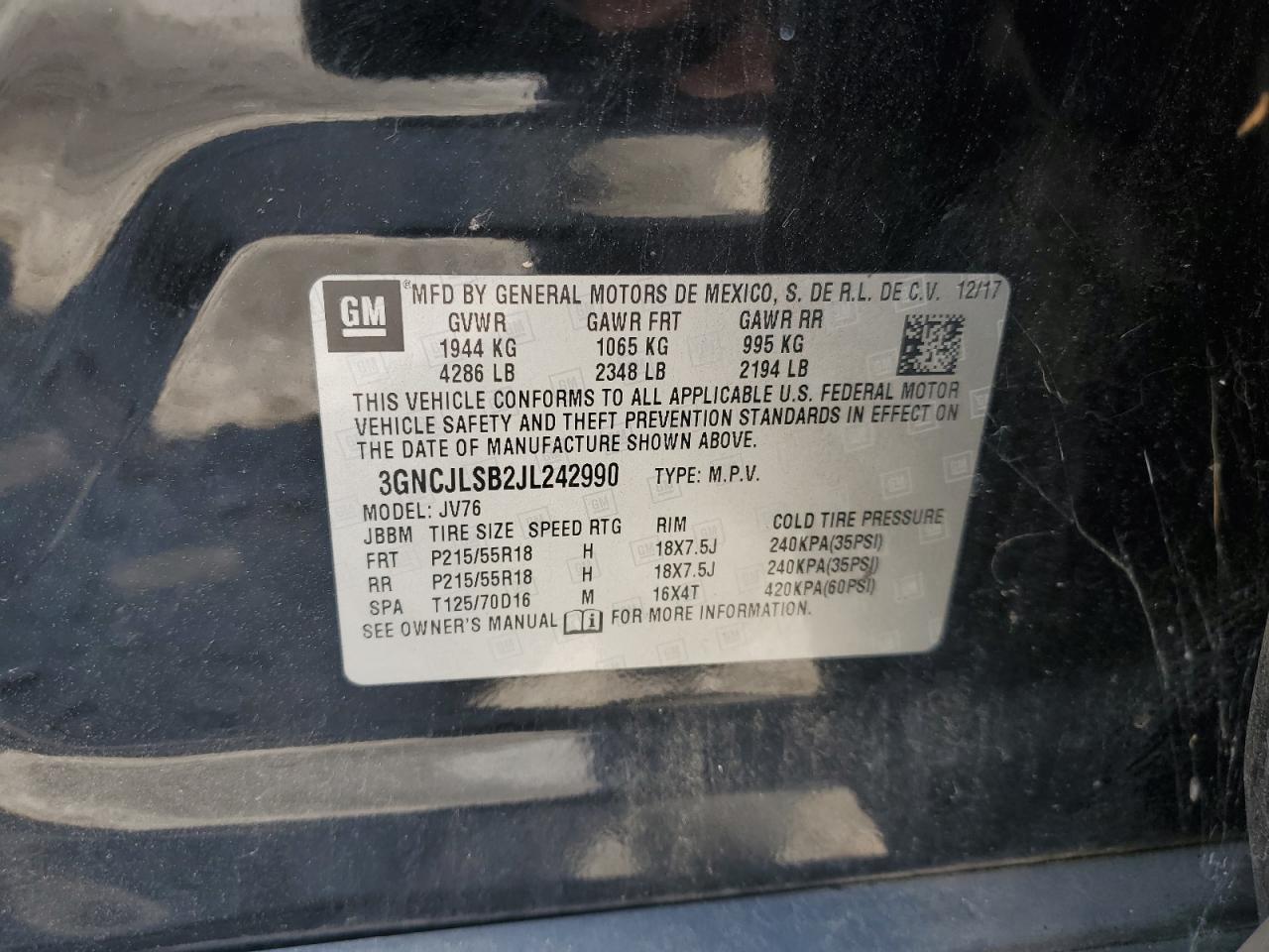 CHEVROLET TRAX 2018 VIN 3GNCJLSB2JL242990 photo 13