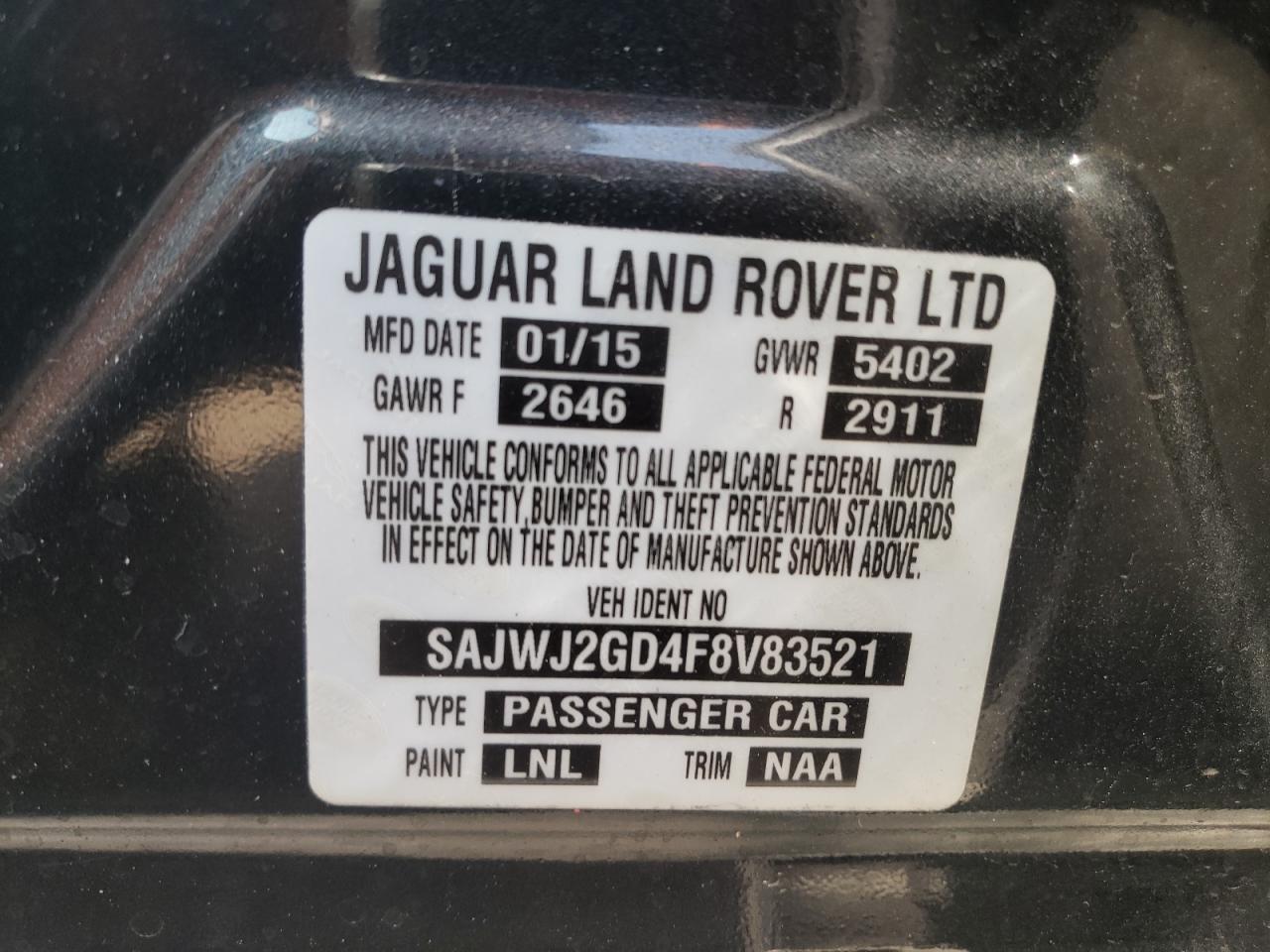 2015 Jaguar Xjl Portfolio VIN: SAJWJ2GD4F8V83521 Lot: 60898585