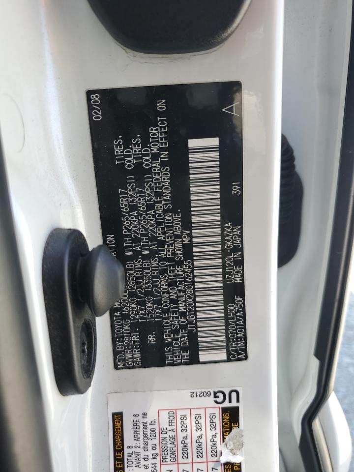 2008 Lexus Gx 470 VIN: JTJBT20X280162455 Lot: 61837895