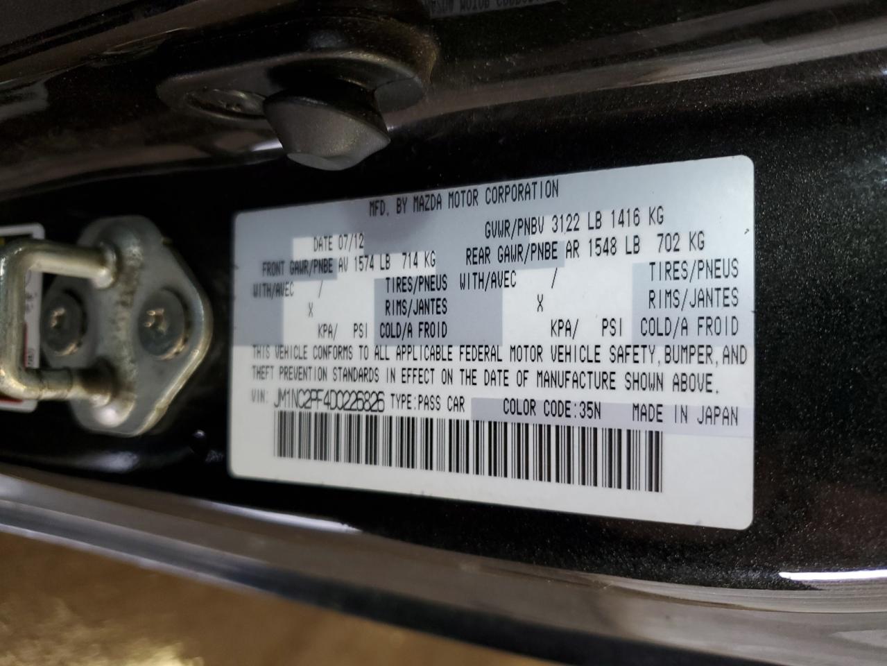 2013 Mazda Mx-5 Miata Grand Touring VIN: JM1NC2PF4D0226826 Lot: 60051315