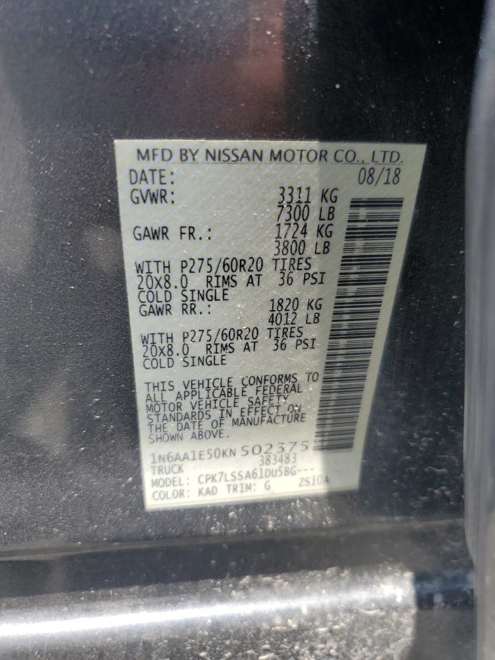 2019 Nissan Titan Sv VIN: 1N6AA1E50KN502375 Lot: 62319105