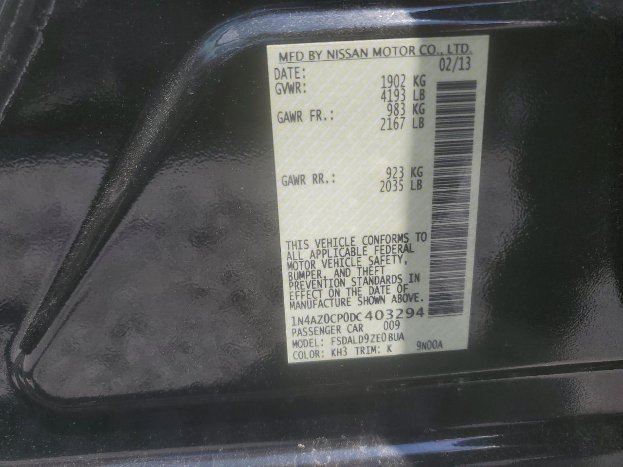 2013 Nissan Leaf S VIN: 1N4AZ0CP0DC403294 Lot: 62579635
