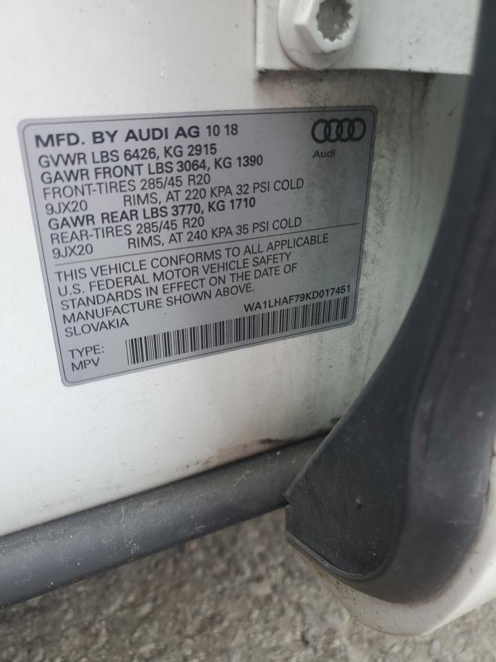 2019 Audi Q7 Premium Plus VIN: WA1LHAF79KD017451 Lot: 61527125