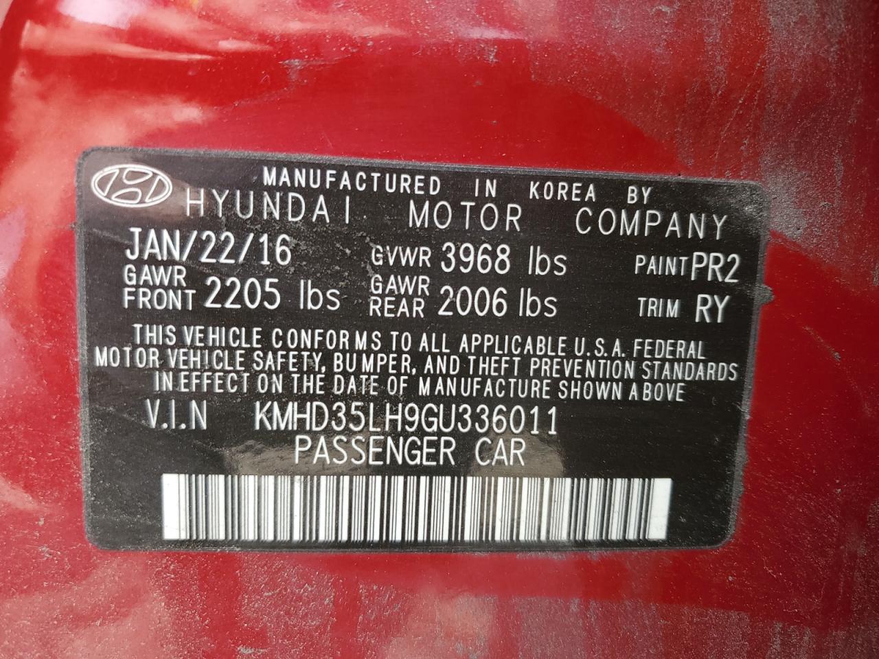 2016 Hyundai Elantra Gt VIN: KMHD35LH9GU336011 Lot: 63189625