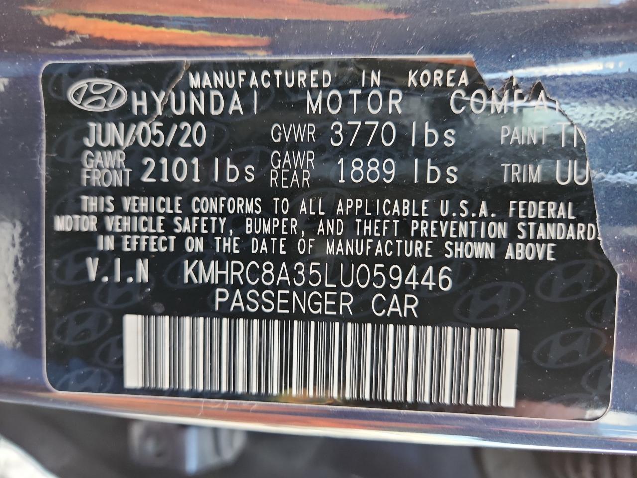 2020 Hyundai Venue Sel VIN: KMHRC8A35LU059446 Lot: 61865105