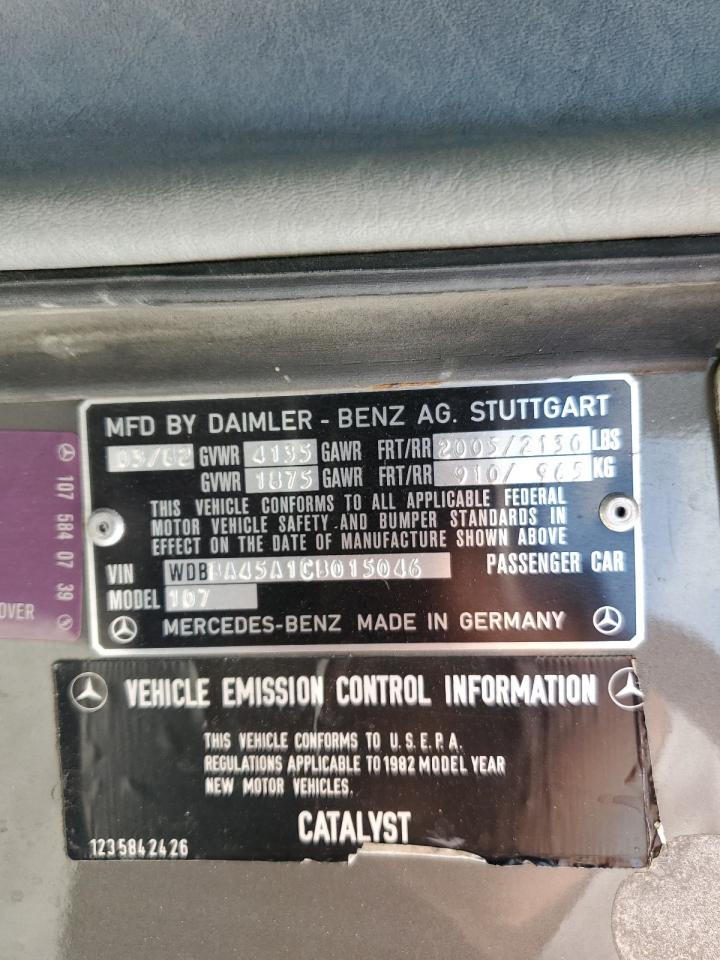 MERCEDES-BENZ SL-CLASS 1982 VIN WDBBA45A1CB015046 zdjęcie 12