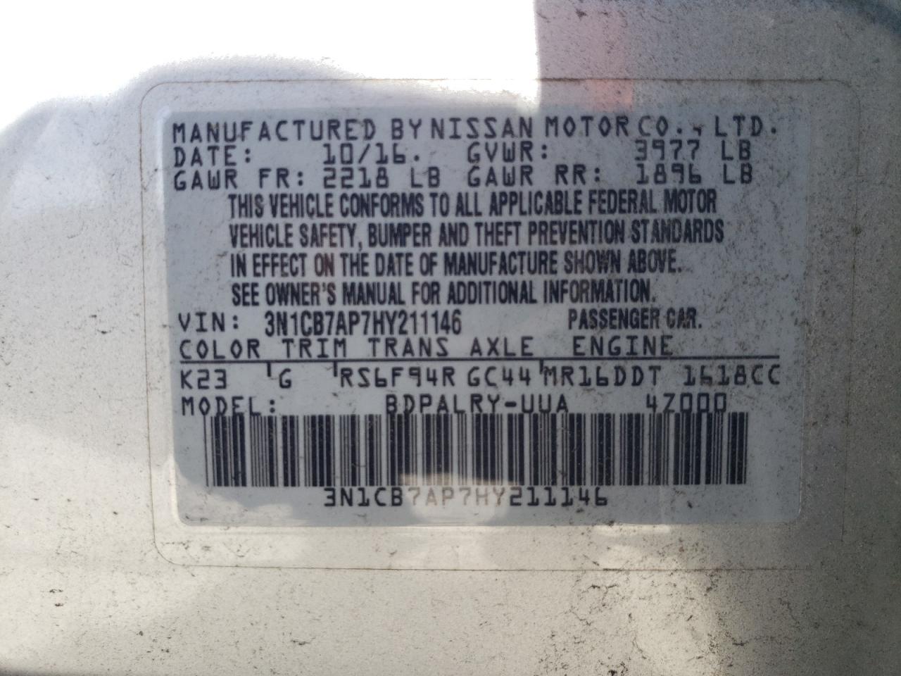 2017 Nissan Sentra Sr Turbo VIN: 3N1CB7AP7HY211146 Lot: 61640175