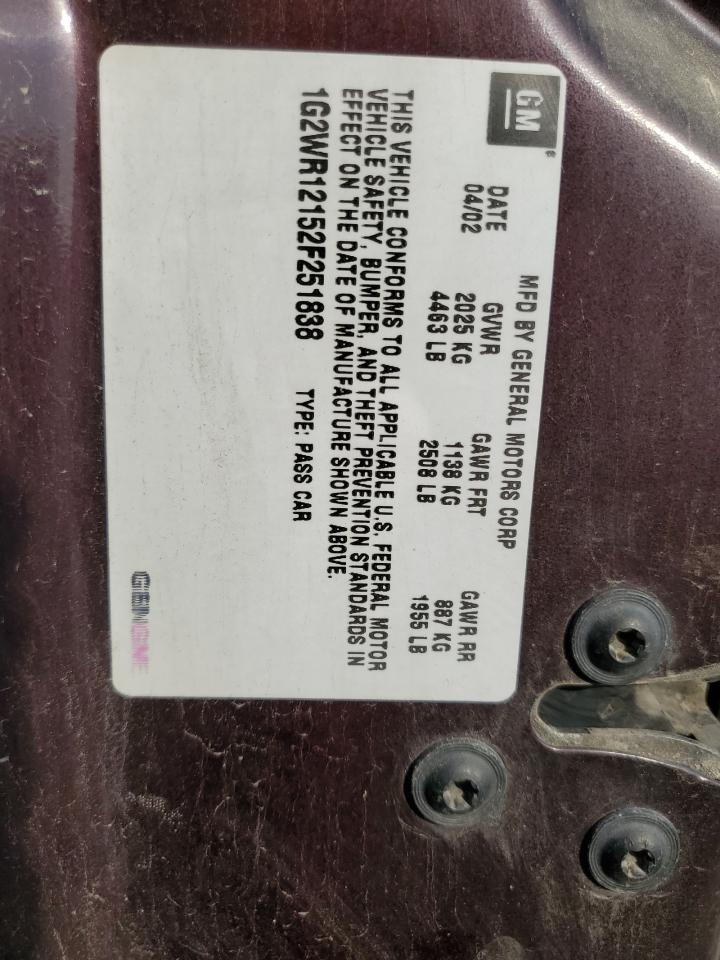 2002 Pontiac Grand Prix Gtp VIN: 1G2WR12152F251838 Lot: 60196315