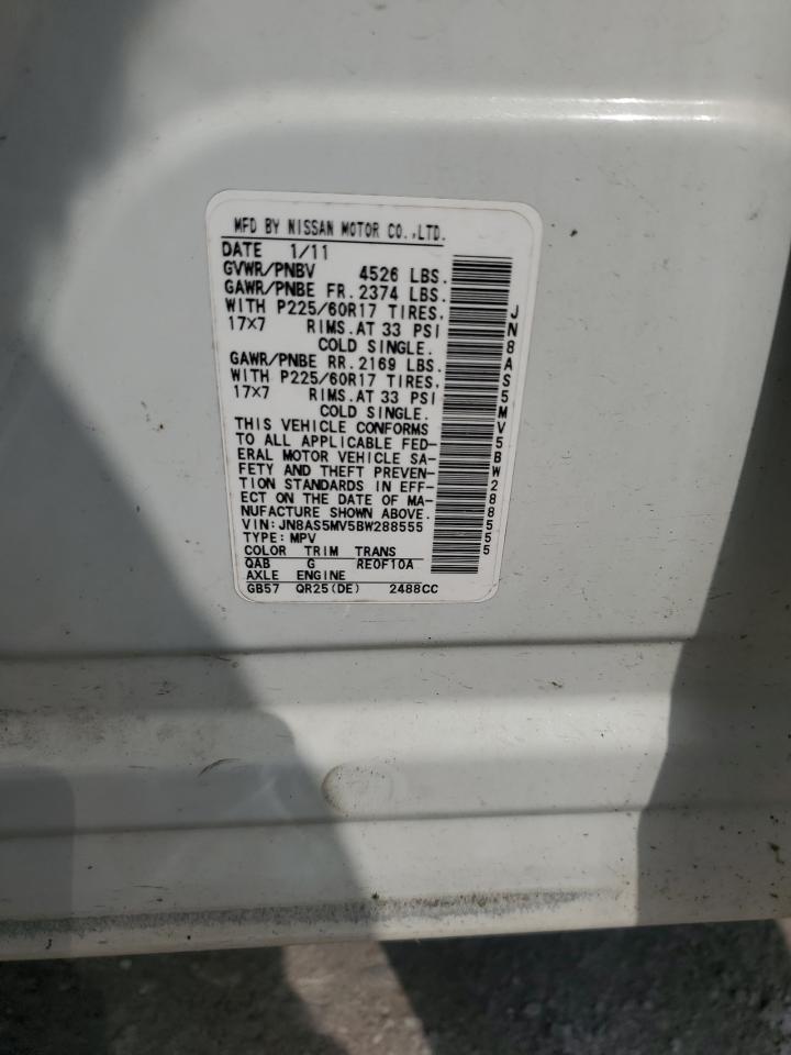2011 Nissan Rogue S VIN: JN8AS5MV5BW288555 Lot: 62347525