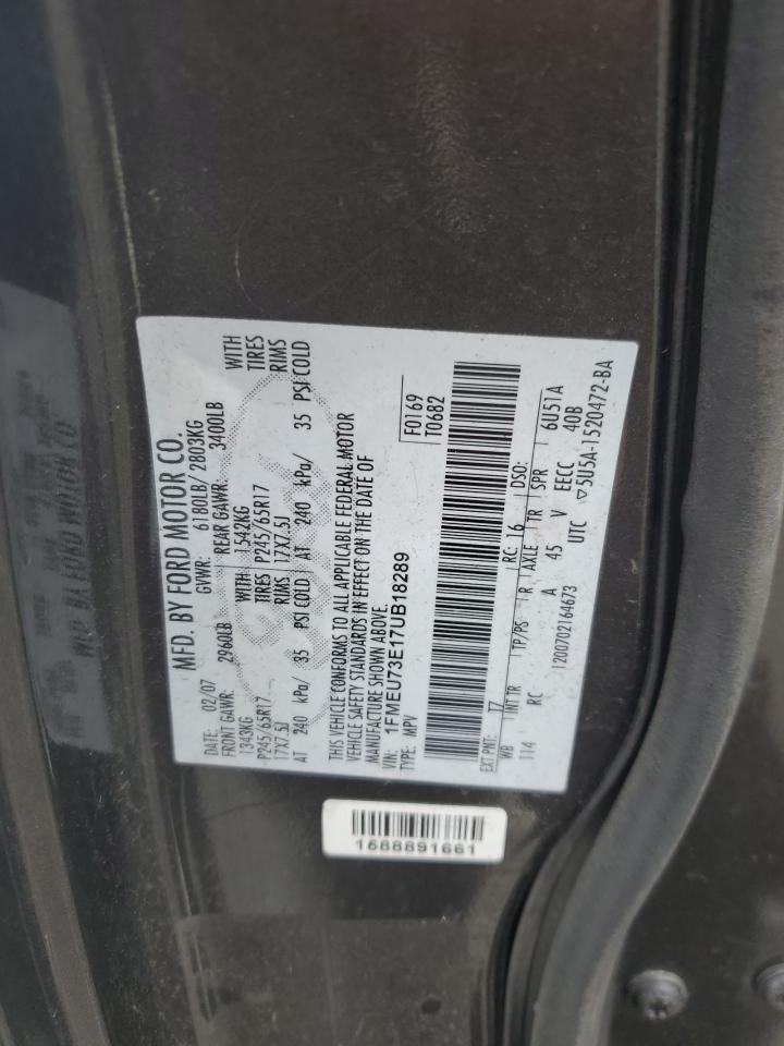 2007 Ford Explorer Xlt VIN: 1FMEU73E17UB18289 Lot: 62750635