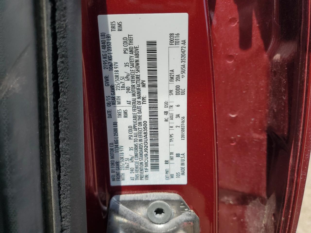 FORD ESCAPE 2016 VIN 1FMCU9J92GUA83500 zdjęcie 13