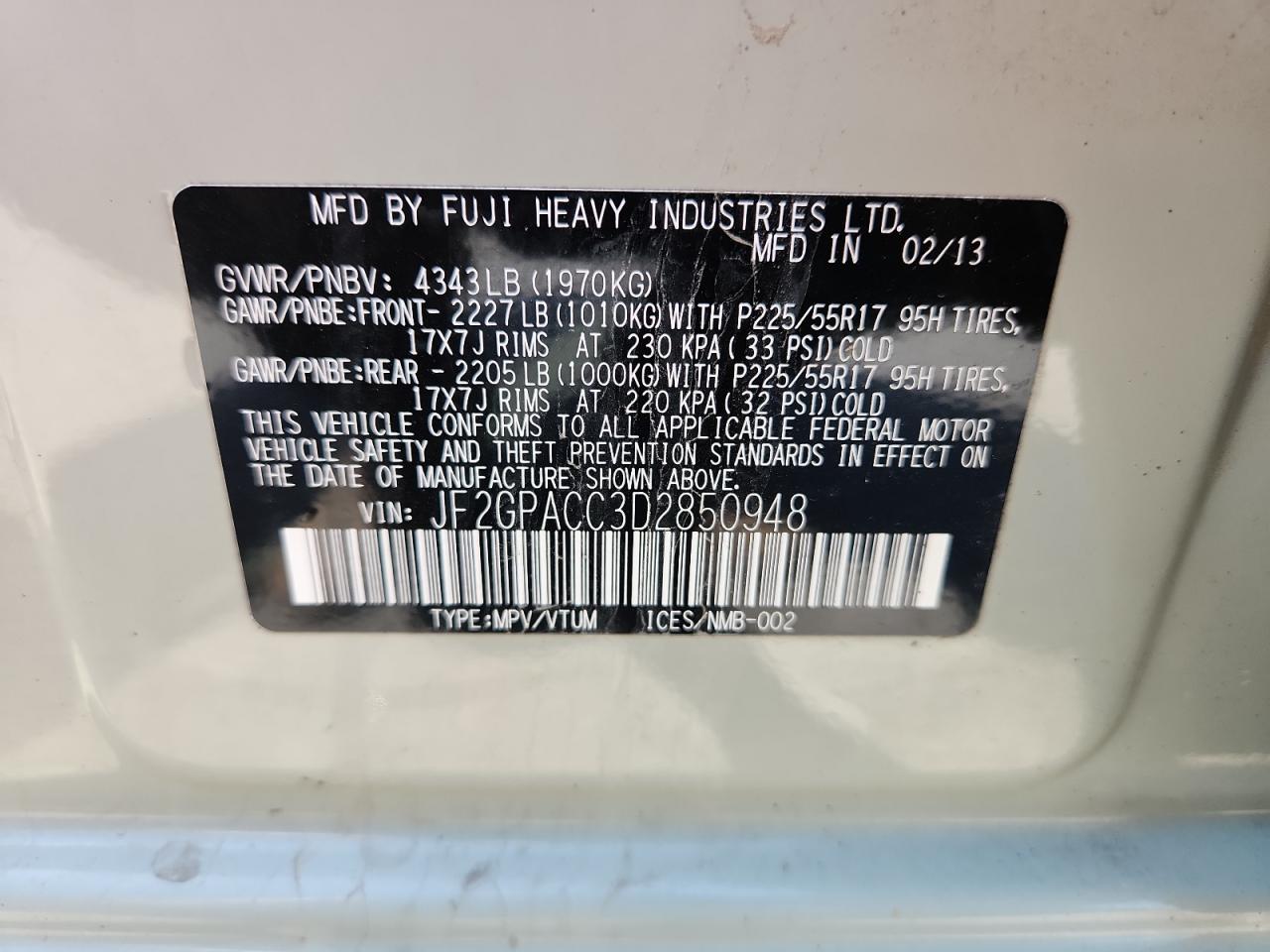 2013 Subaru Xv Crosstrek 2.0 Premium VIN: JF2GPACC3D2850948 Lot: 61472355