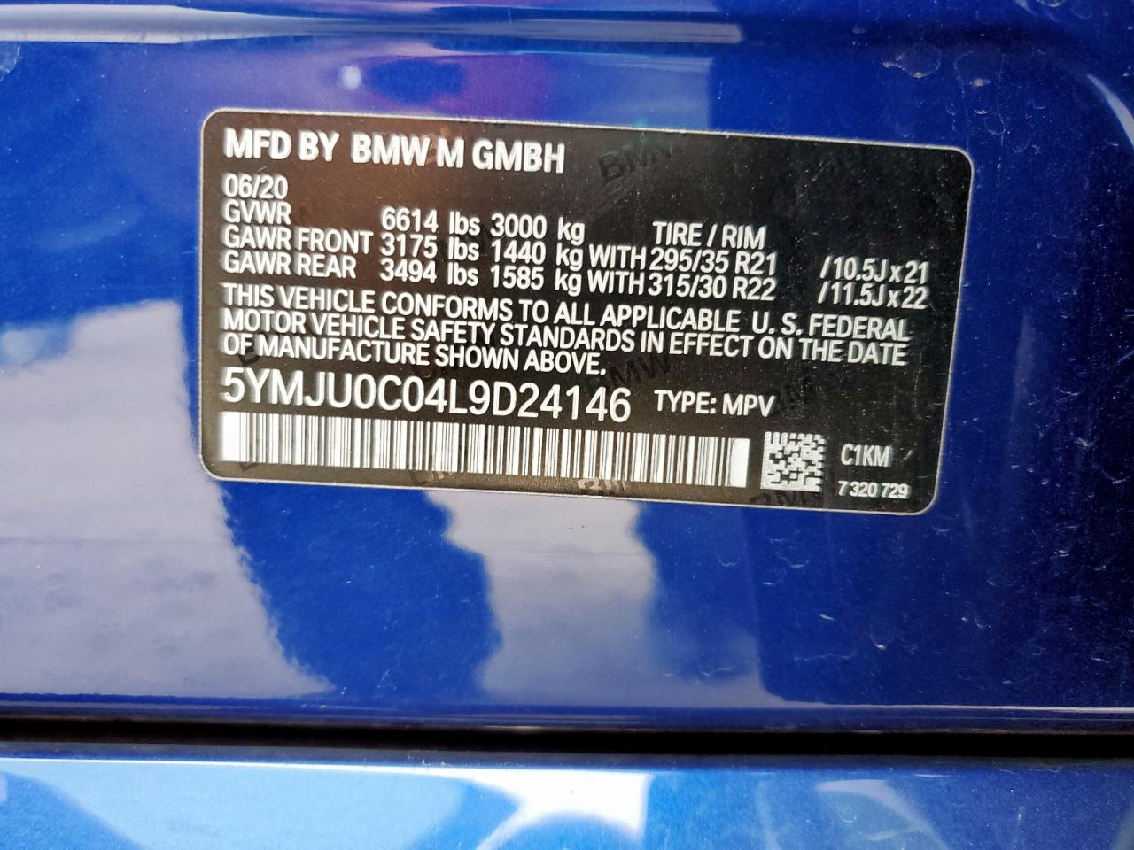 2020 BMW X5 M VIN: 5YMJU0C04L9D24146 Lot: 59639875
