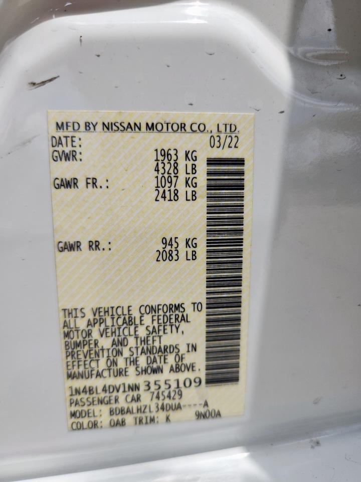 2022 Nissan Altima Sv VIN: 1N4BL4DV1NN355109 Lot: 60339615