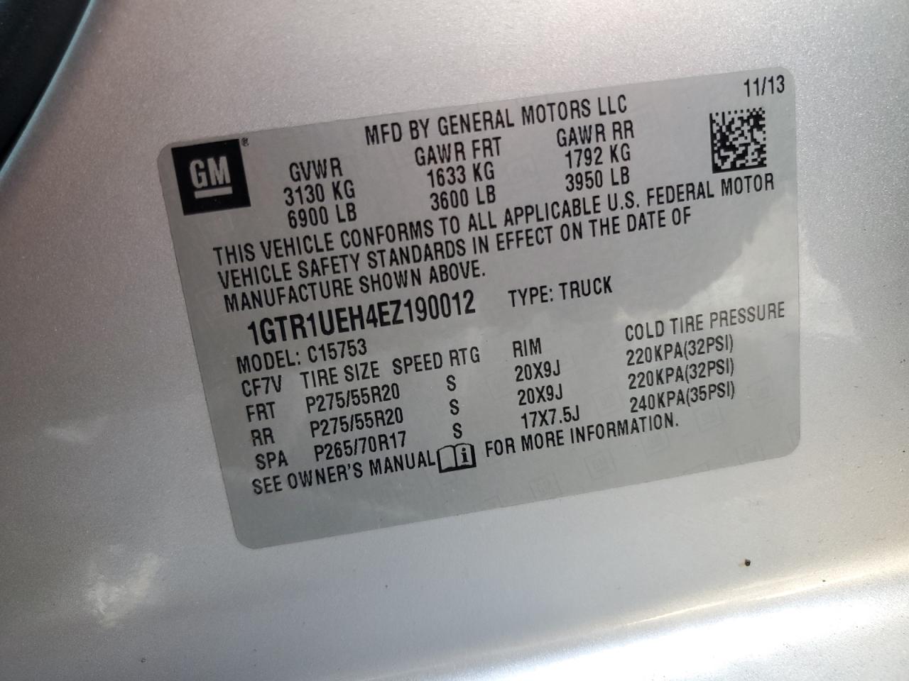 2014 GMC Sierra C1500 Sle VIN: 1GTR1UEH4EZ190012 Lot: 62337325