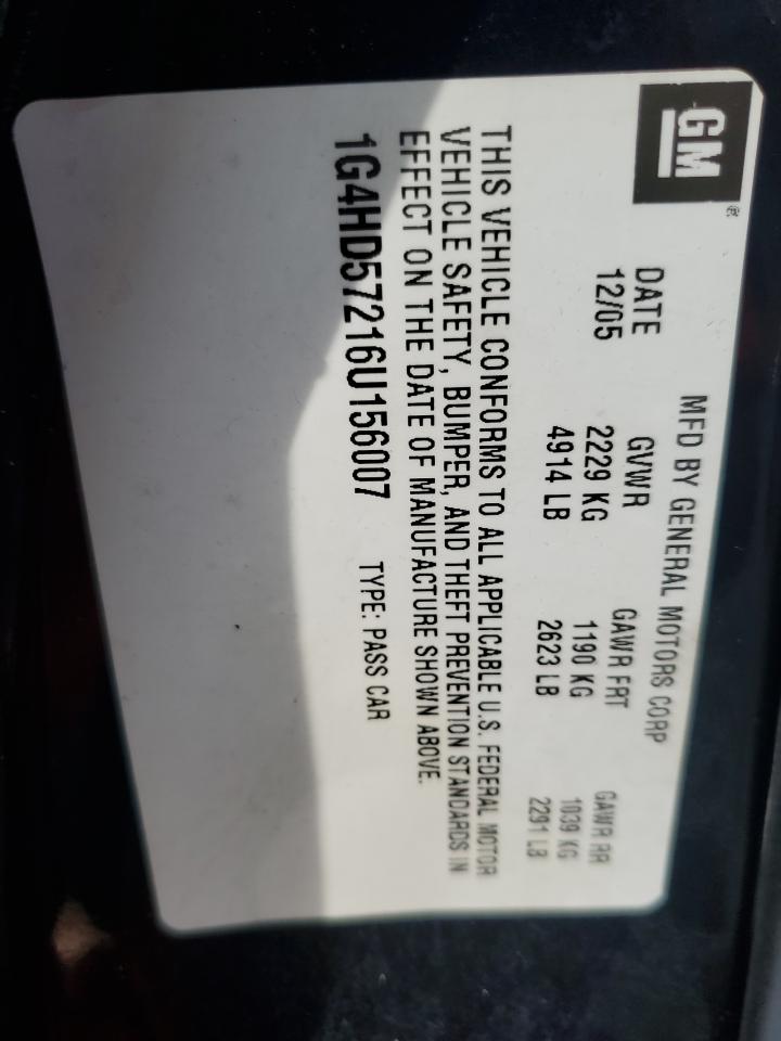 2006 Buick Lucerne Cxl VIN: 1G4HD57216U156007 Lot: 61125805