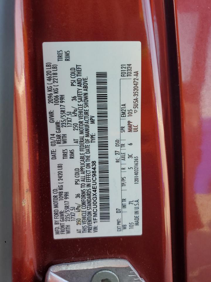 FORD ESCAPE 2014 VIN 1FMCU0GX4EUC98438 zdjęcie 12