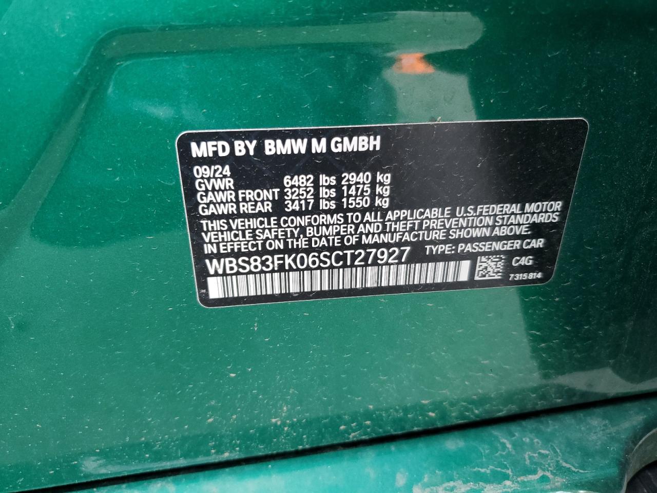 2025 BMW M5 VIN: WBS83FK06SCT27927 Lot: 58322945