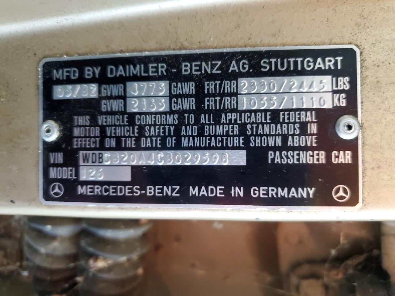 1982 Mercedes-Benz 300 Sd VIN: WDBCB20A4CB029598 Lot: 62216365