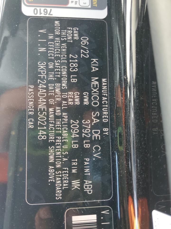 2022 Kia Forte Fe VIN: 3KPF24AD4NE502148 Lot: 61691665