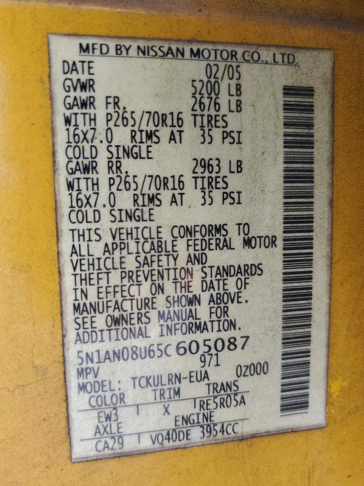 2005 Nissan Xterra Off Road VIN: 5N1AN08U65C605087 Lot: 60259245
