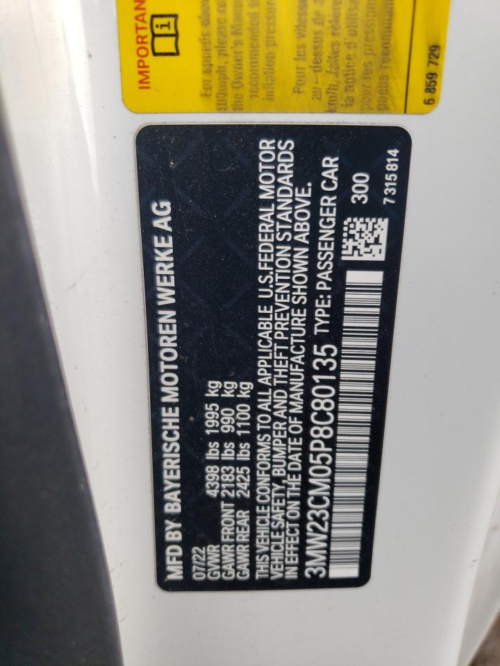 2023 BMW 230I VIN: 3MW23CM05P8C80135 Lot: 58775585