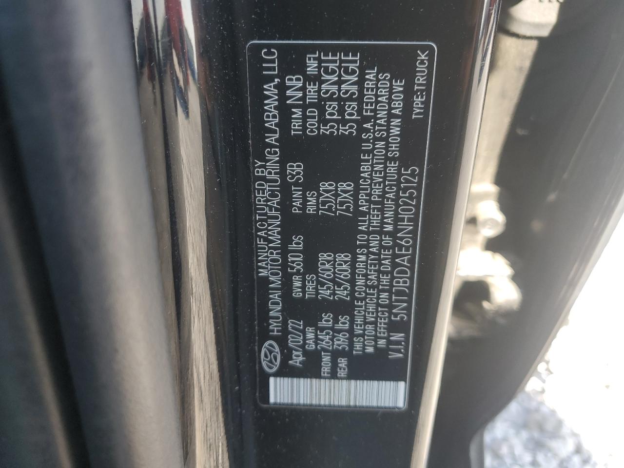 2022 Hyundai Santa Cruz Sel VIN: 5NTJBDAE6NH025125 Lot: 59806135