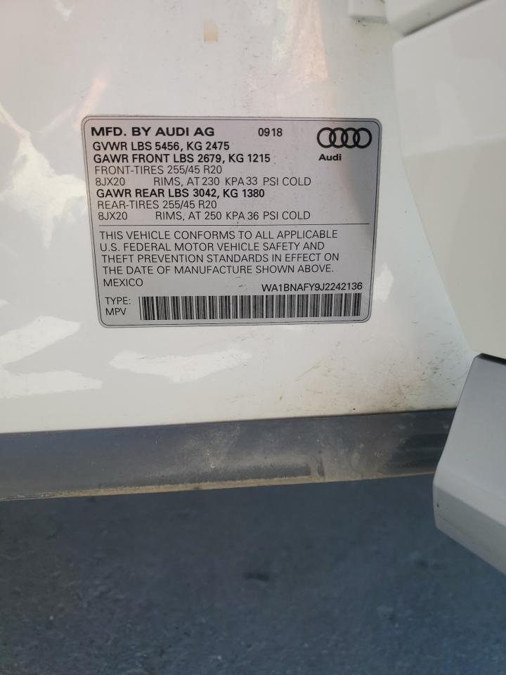 2018 Audi Q5 Premium Plus VIN: WA1BNAFY9J2242136 Lot: 62753395