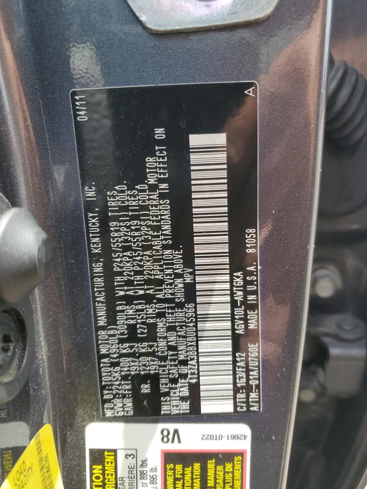 2011 Toyota Venza VIN: 4T3ZA3BBXBU045966 Lot: 62902195