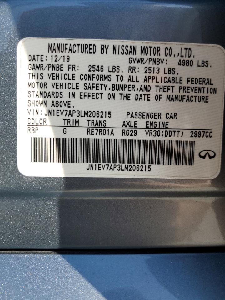 JN1EV7AP3LM206215 2020 Infiniti Q50 Pure