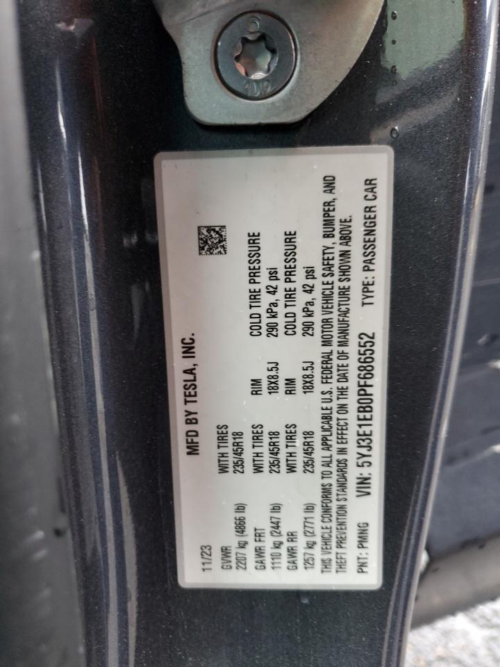 2023 Tesla Model 3 VIN: 5YJ3E1EB0PF686552 Lot: 59530545
