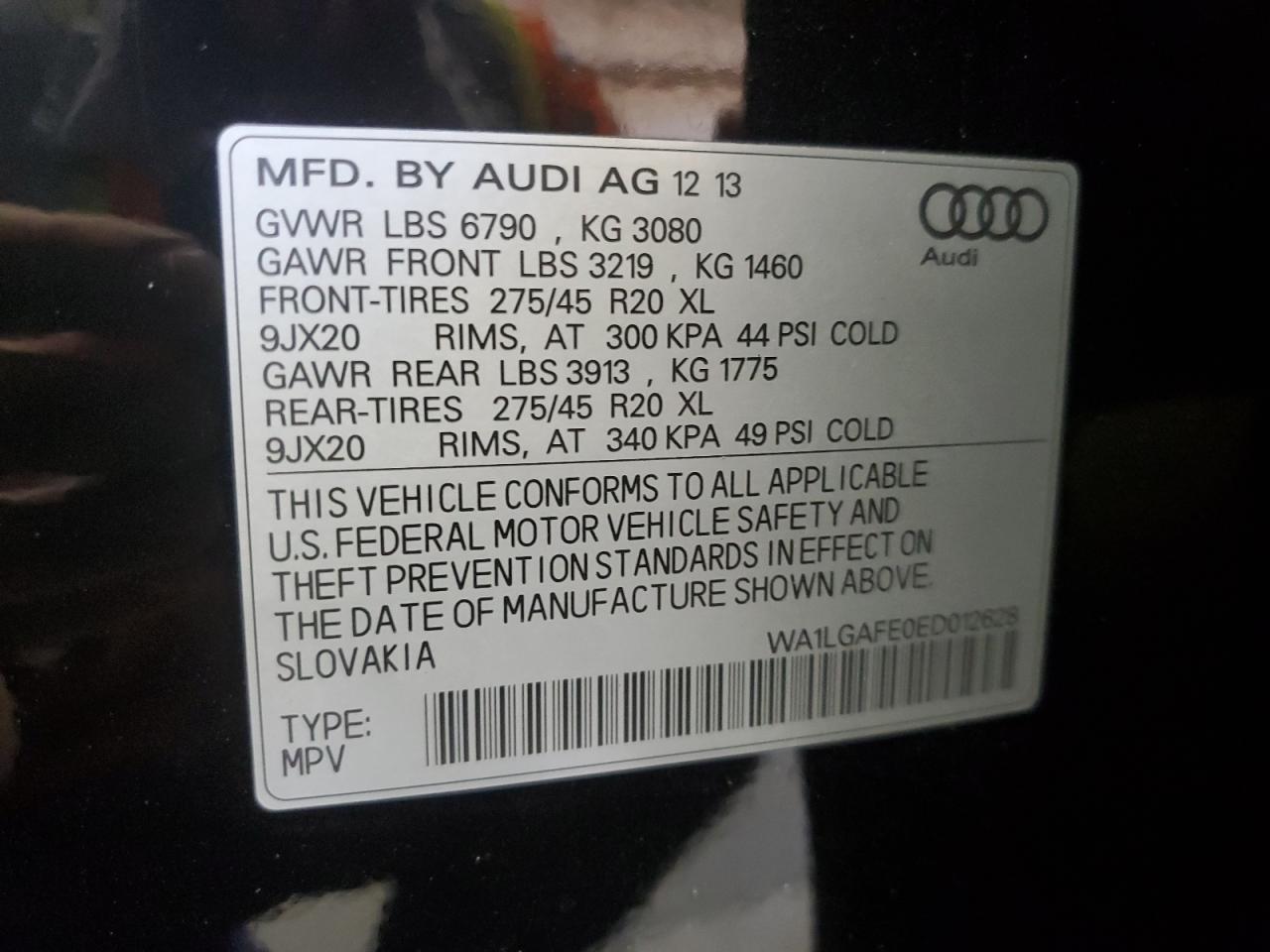 2014 Audi Q7 Premium Plus VIN: WA1LGAFE0ED012628 Lot: 61412365