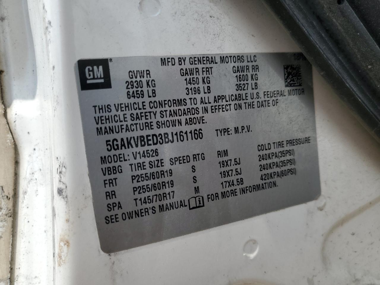 2011 Buick Enclave Cxl VIN: 5GAKVBED3BJ161166 Lot: 60993805