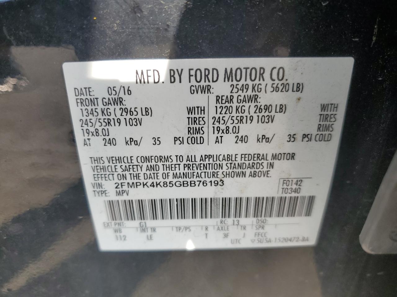 2016 Ford Edge Titanium VIN: 2FMPK4K85GBB76193 Lot: 59162605