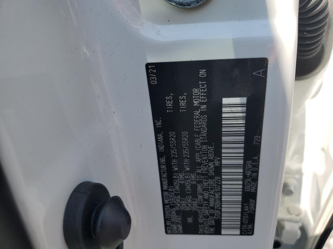 2021 Toyota Highlander Platinum VIN: 5TDFZRBH1MS107228 Lot: 58782415