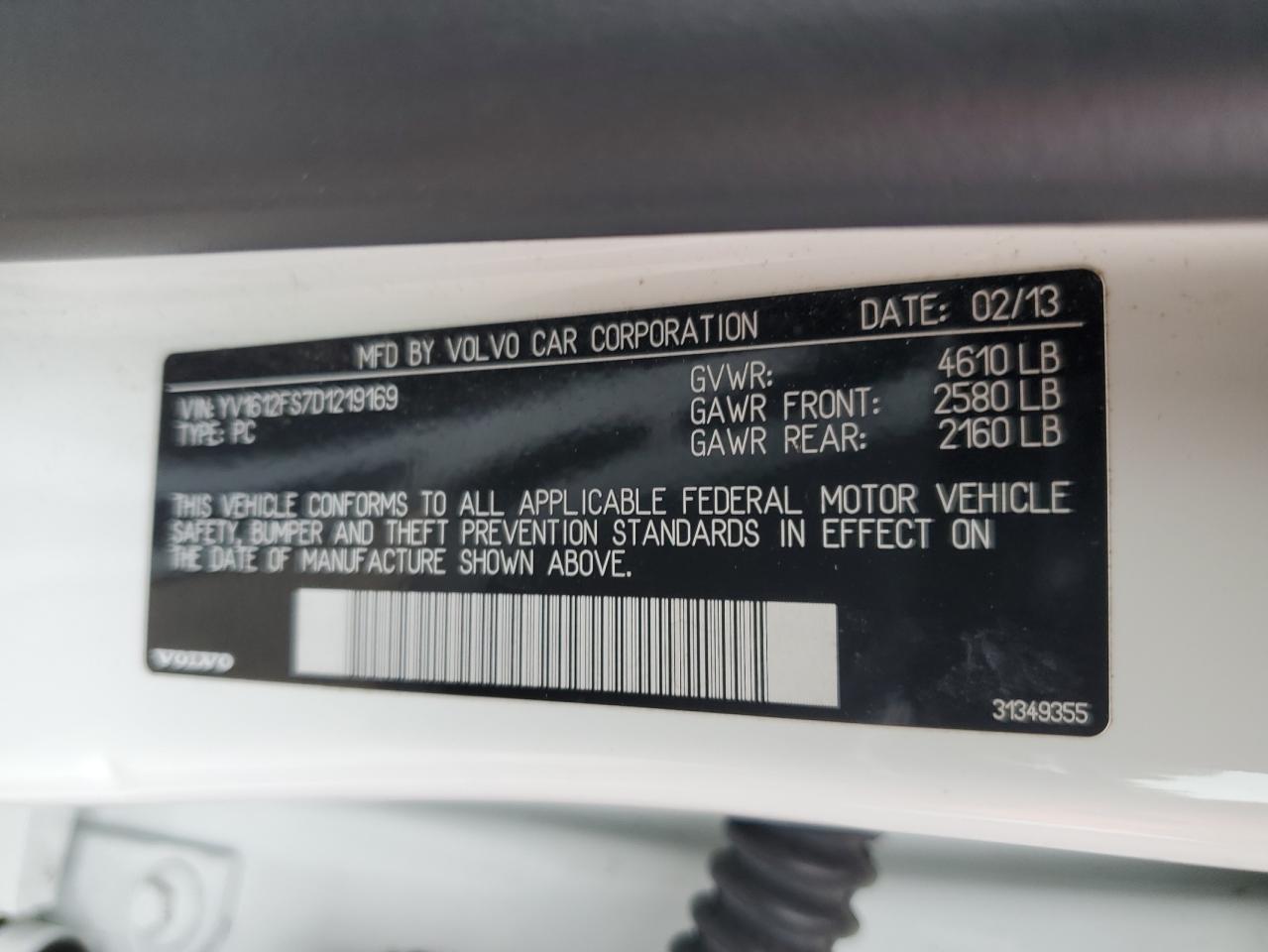 2013 Volvo S60 T5 VIN: YV1612FS7D1219169 Lot: 62409405