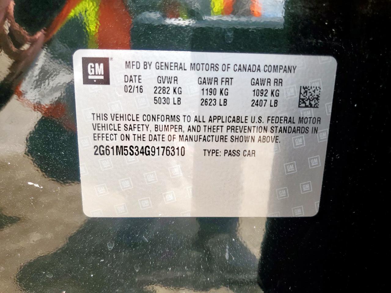 2016 Cadillac Xts Luxury Collection VIN: 2G61M5S34G9176310 Lot: 61459575