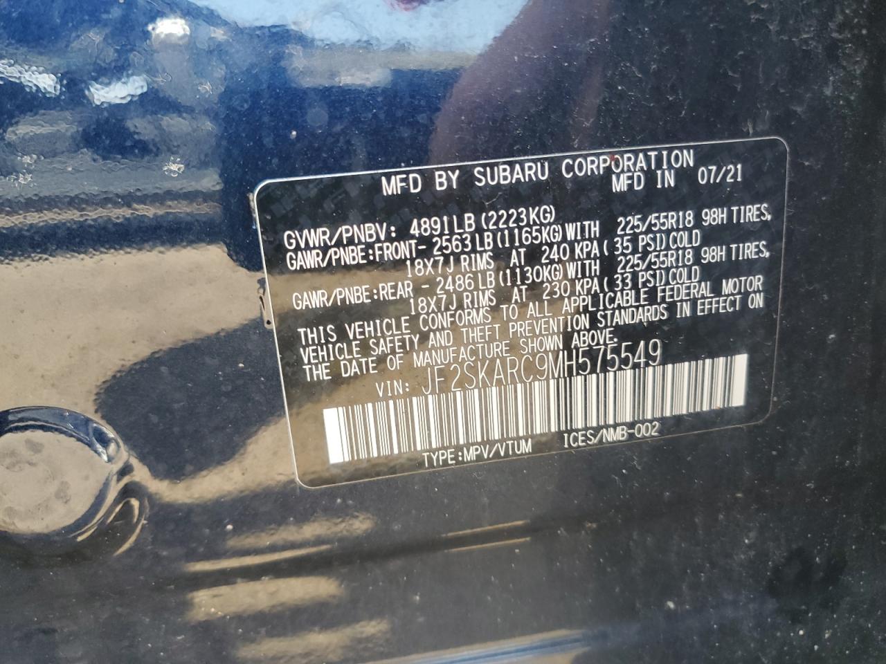 2021 Subaru Forester Sport VIN: JF2SKARC9MH575549 Lot: 62573065