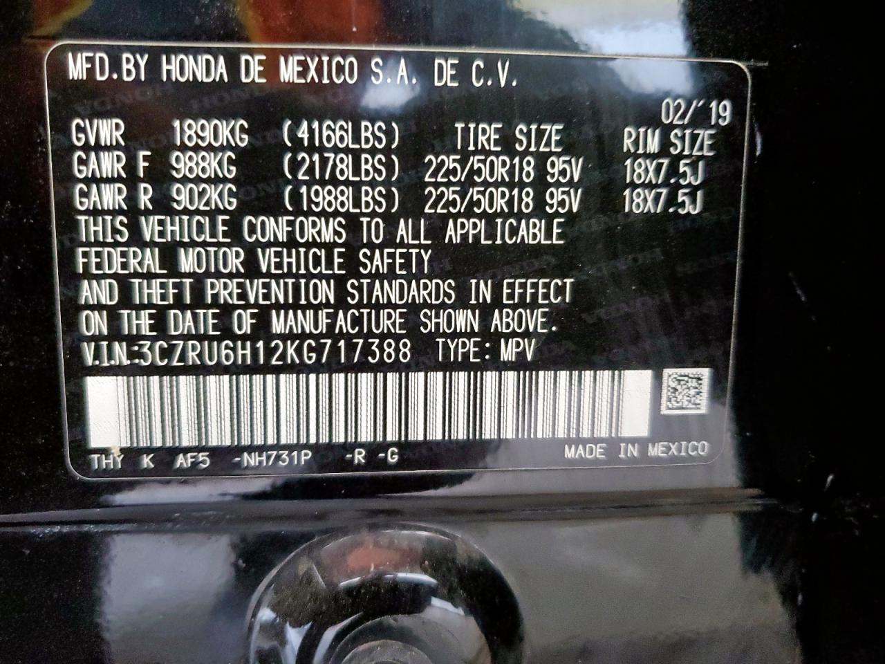 2019 Honda Hr-V Sport VIN: 3CZRU6H12KG717388 Lot: 61785615