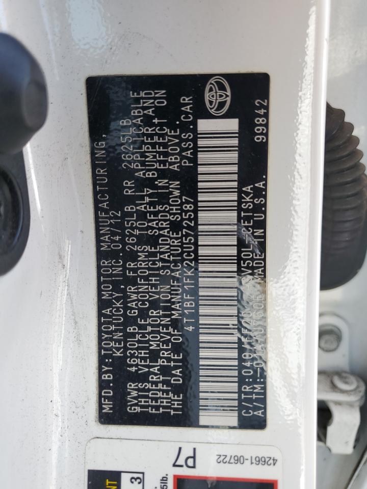 TOYOTA CAMRY 2012 VIN 4T1BF1FK2CU572587 фото 13