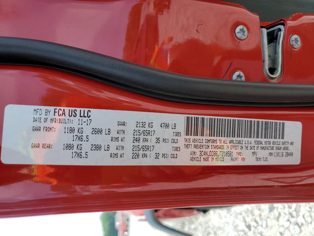 2018 Jeep Compass Trailhawk VIN: 3C4NJDDB6JT210581 Lot: 59772335