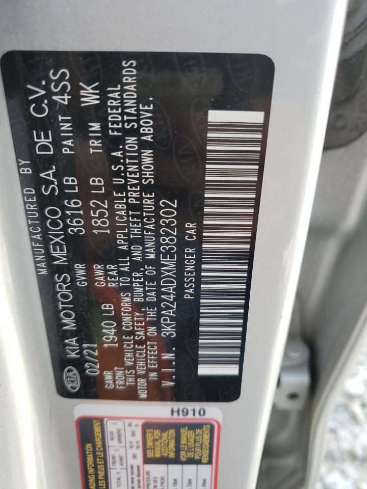 2021 Kia Rio Lx VIN: 3KPA24ADXME382302 Lot: 62362285
