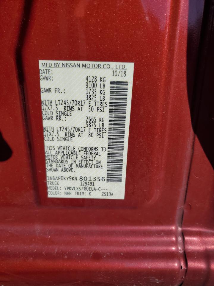 2019 Nissan Nv 2500 S VIN: 1N6AF0KY9KN801356 Lot: 61543865