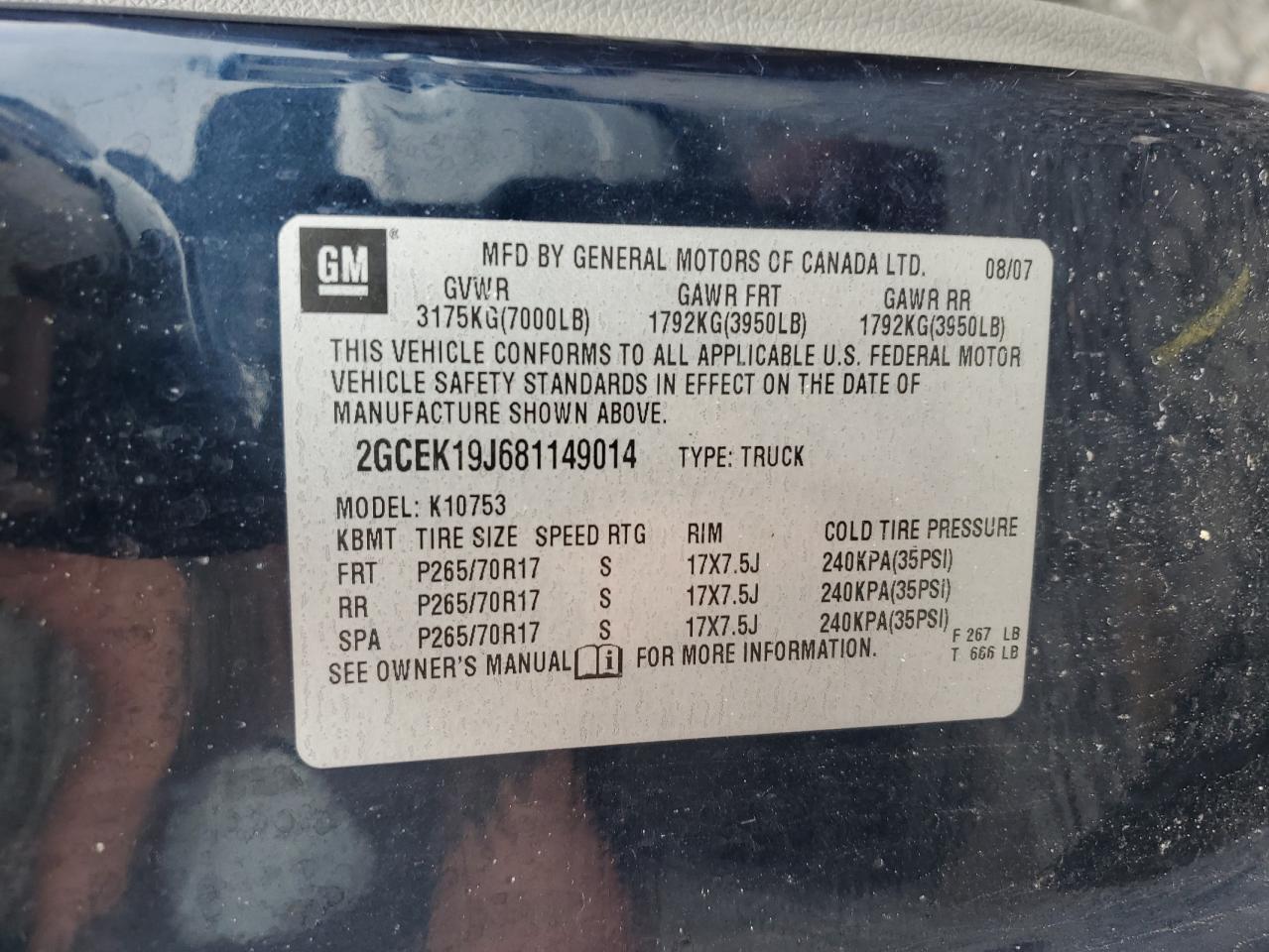 2008 Chevrolet Silverado K1500 VIN: 2GCEK19J681149014 Lot: 62417125