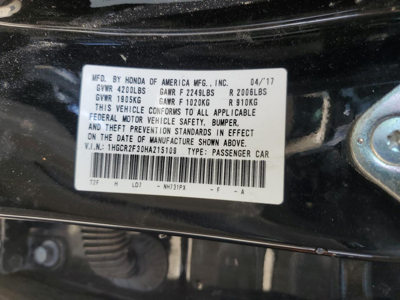 1hgcr2f30ha215109 1HGCR2F30HA215109 2017 Honda Accord Lx