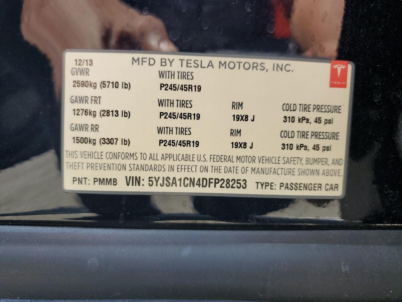 2013 Tesla Model S VIN: 5YJSA1CN4DFP28253 Lot: 62494575