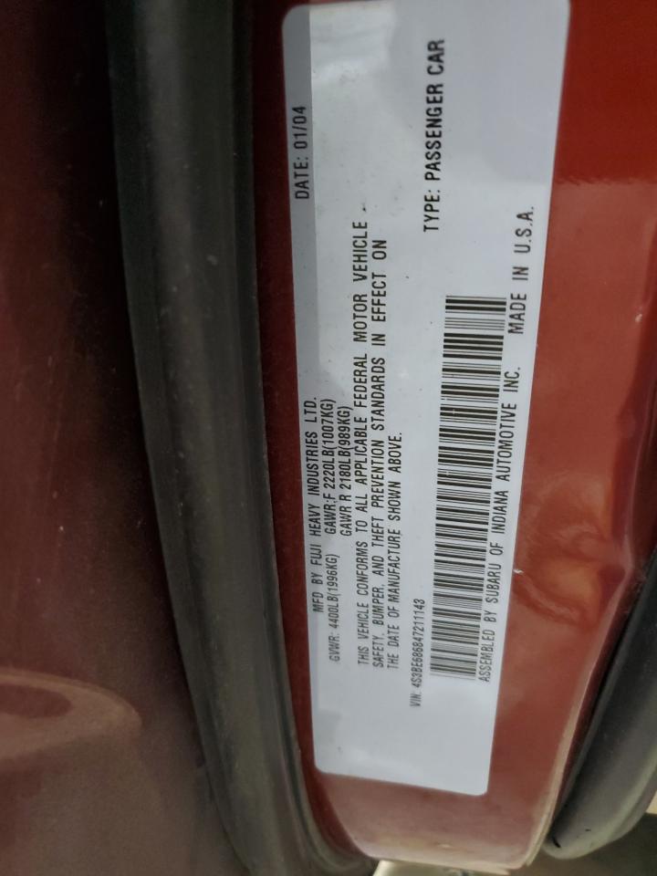 2004 Subaru Legacy Outback Limited VIN: 4S3BE686847211143 Lot: 62217655