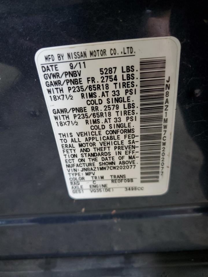 2012 Nissan Murano S VIN: JN8AZ1MW7CW202077 Lot: 60372065